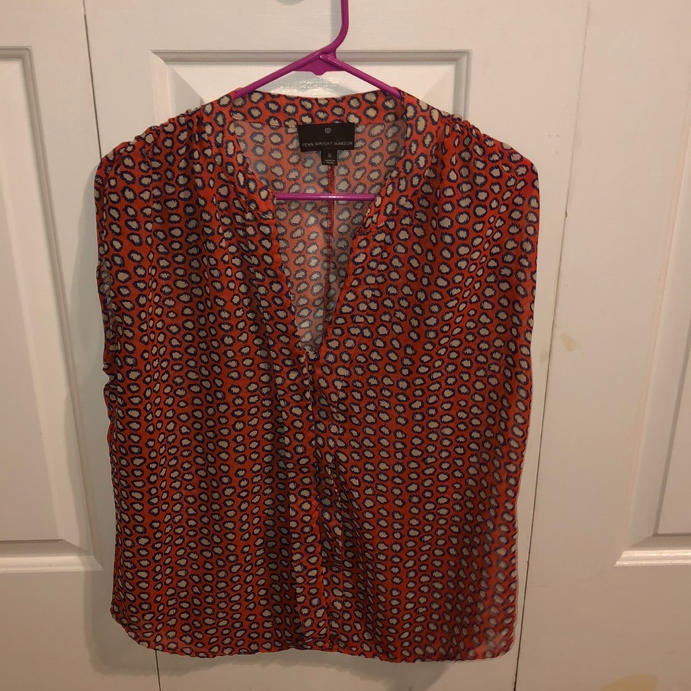 Blue and Orange print Sleeveless Blouse